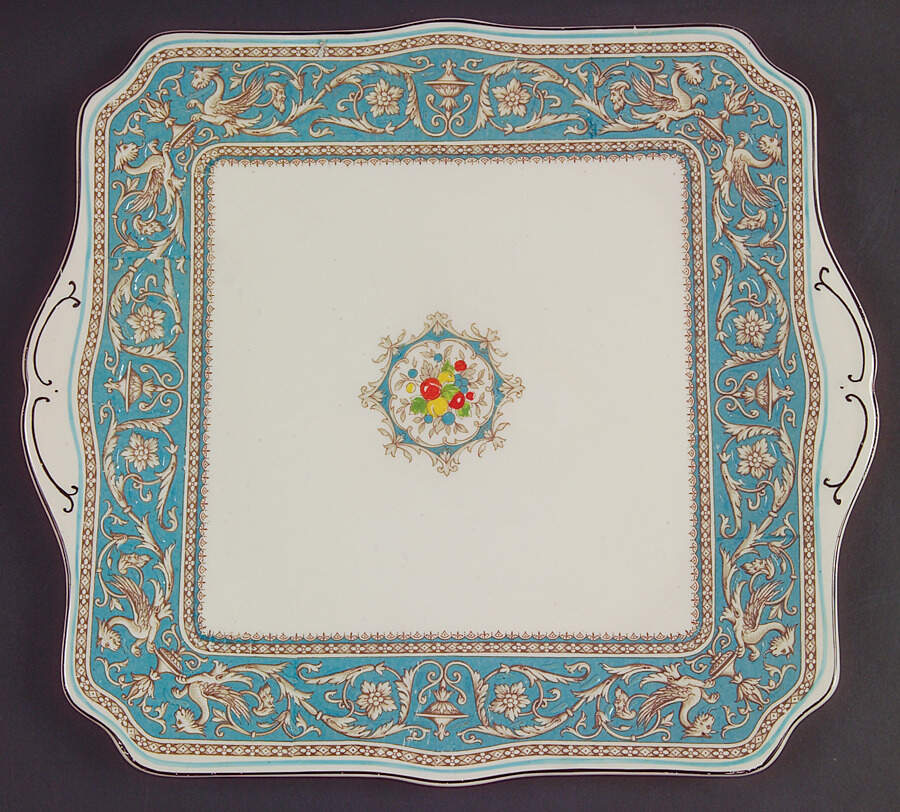 Medici Turquoise (Center Design) Square Handled Cake Plate by Myott Staffordshire-1