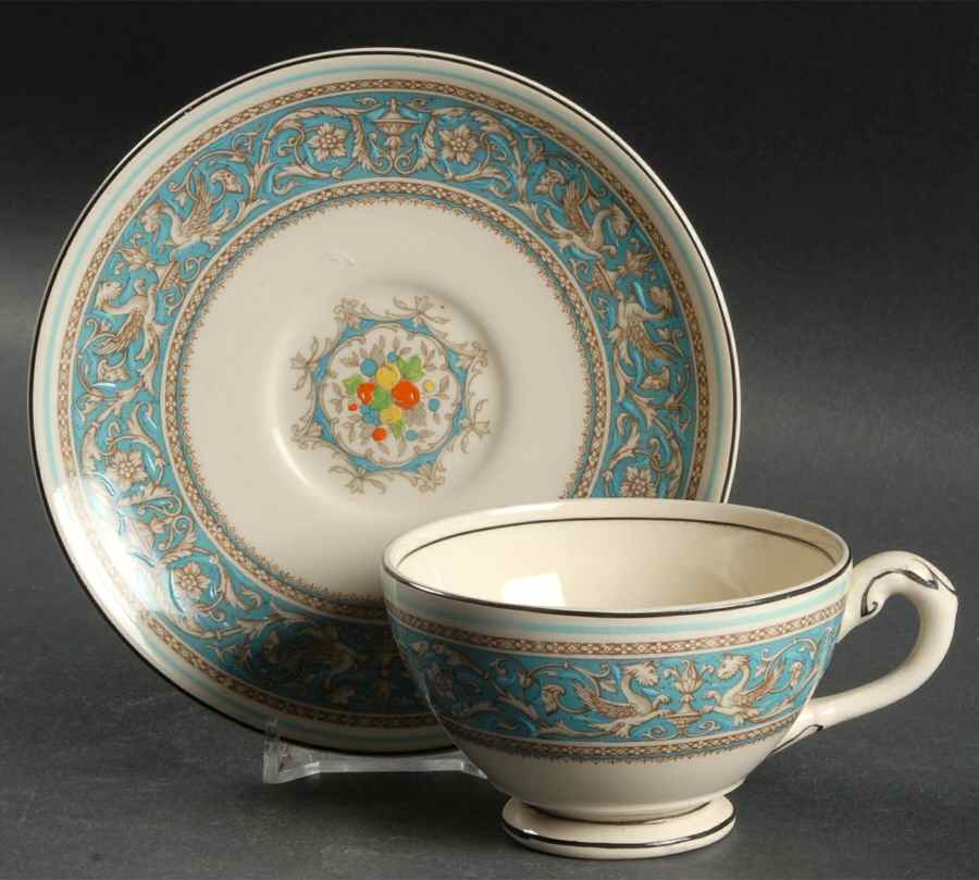 Medici Turquoise (Center Design) Footed Cup & Saucer Set by Myott Staffordshire-1