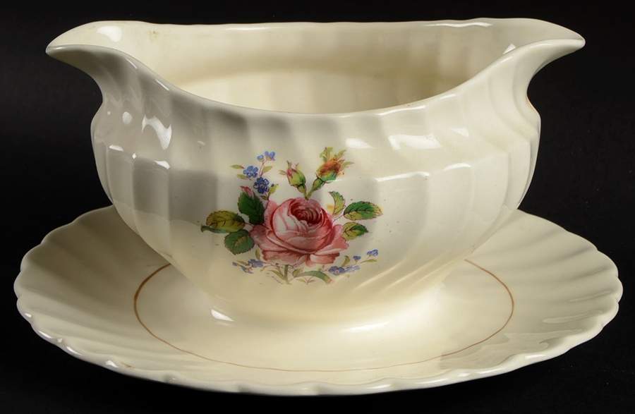 Myott Rose Gravy Boat with Attached Underplate by Myott Staffordshire-1