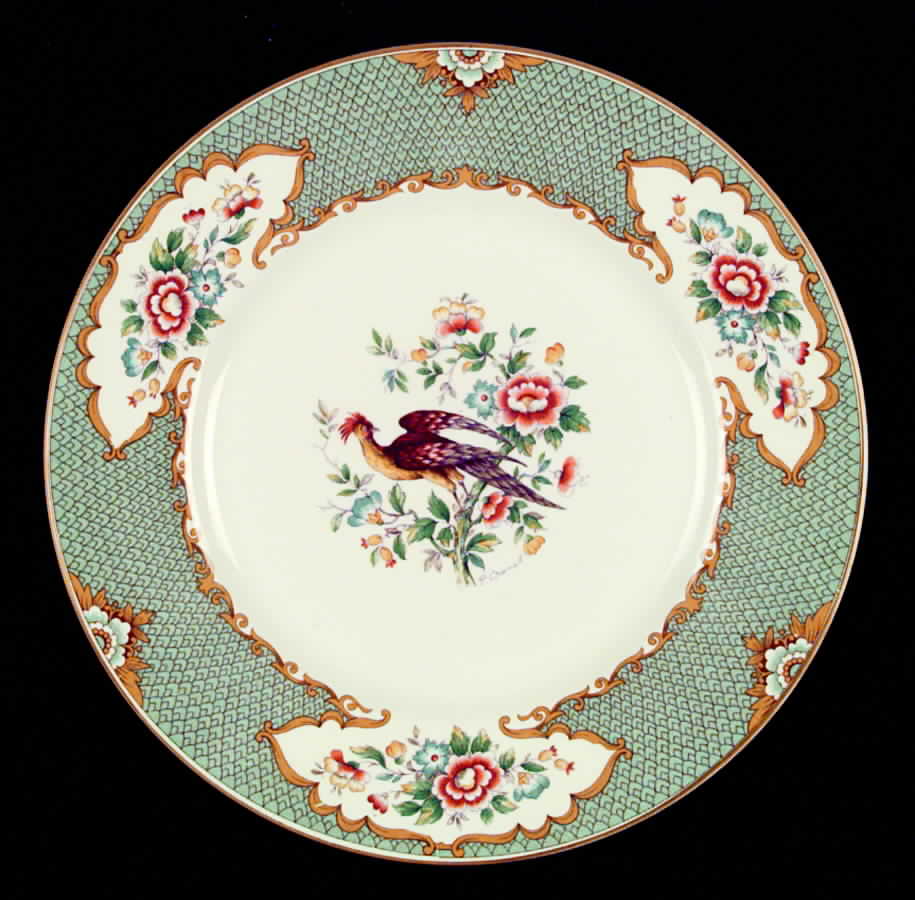 Old Bow Pheasant Green Dinner Plate by Myott Staffordshire-1