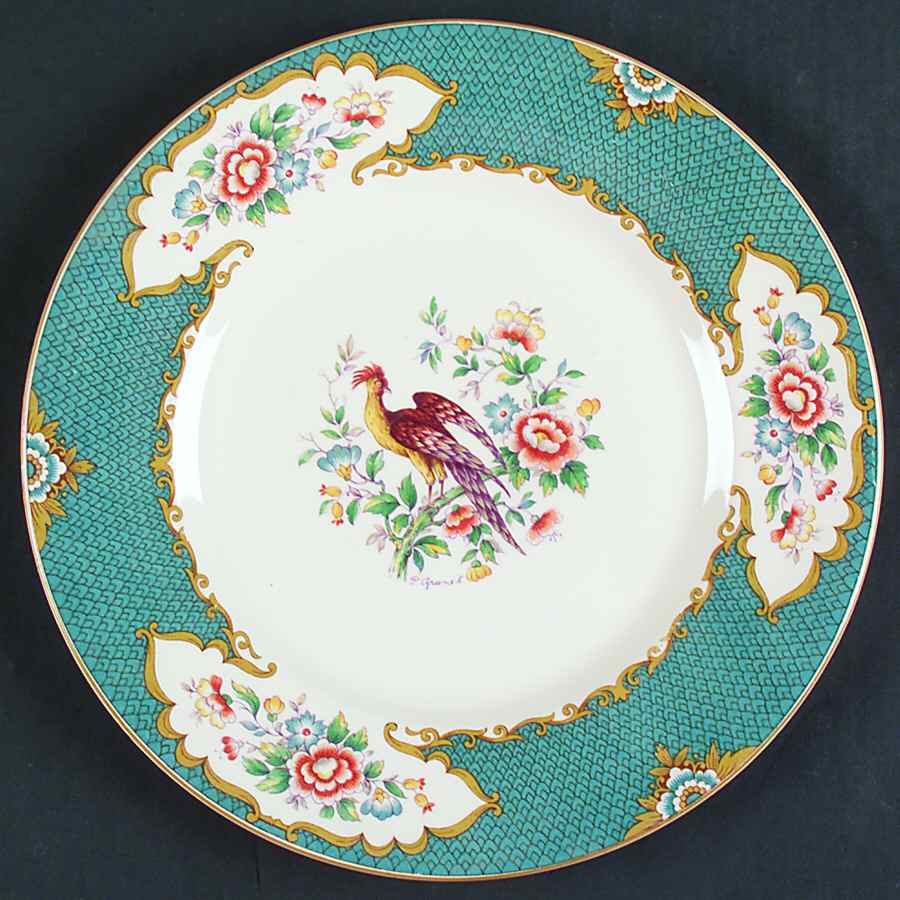 Old Bow Pheasant Turquoise Dinner Plate by Myott Staffordshire-1