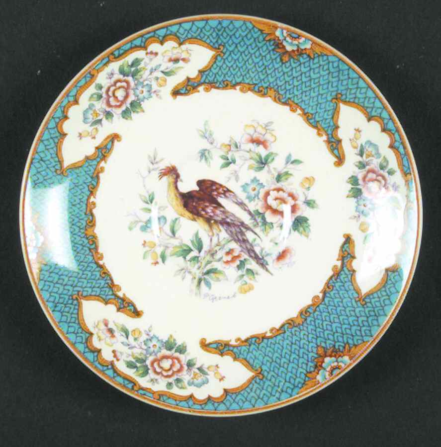 Old Bow Pheasant Turquoise Saucer by Myott Staffordshire-1