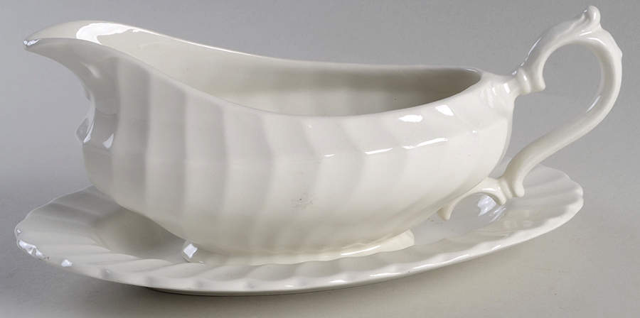 Olde Chelsea White Gravy Boat & Underplate by Myott Staffordshire-1