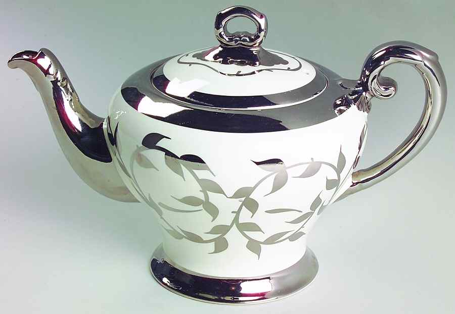 Old Silver Lustre Teapot & Lid by Myott Staffordshire-1