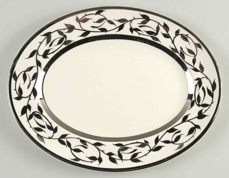 Old Silver Lustre 11" Oval Serving Platter by Myott Staffordshire-1