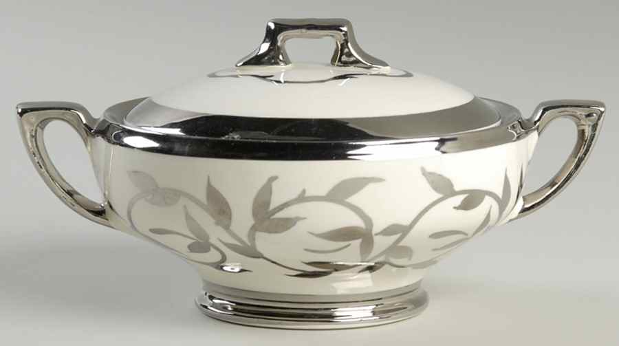 Old Silver Lustre Sugar Bowl & Lid by Myott Staffordshire-1