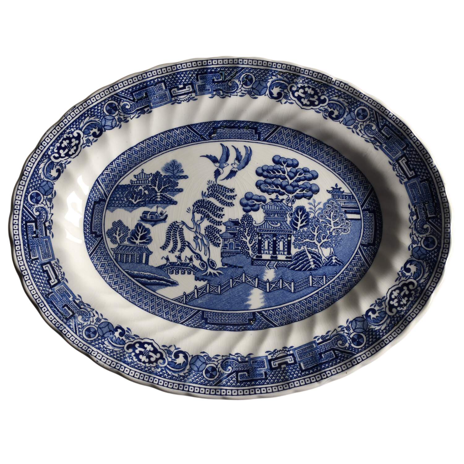Old Willow Blue 12" Oval Serving Platter by Myott Staffordshire-1