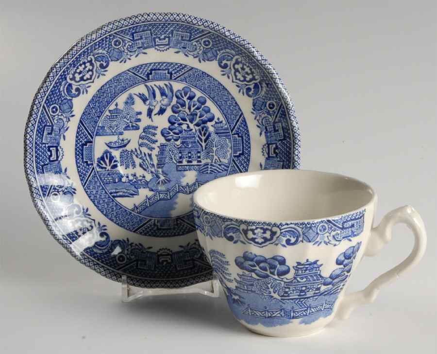 Old Willow Blue Flat Cup & Saucer Set by Myott Staffordshire-1