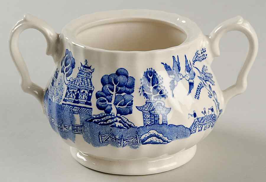 Old Willow Blue Sugar Bowl No Lid by Myott Staffordshire-1