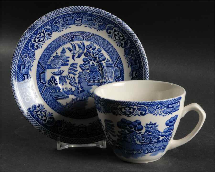 Old Willow Blue Flat Cup & Saucer Set by Myott Staffordshire-1