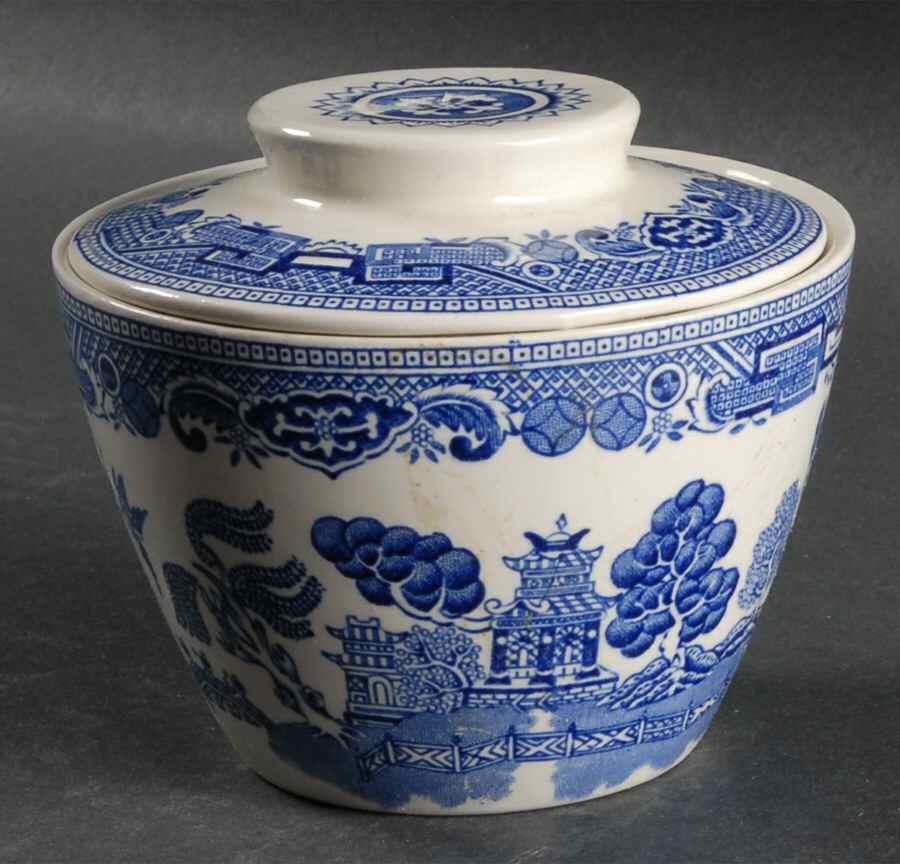 Old Willow Blue Sugar Bowl & Lid by Myott Staffordshire-1