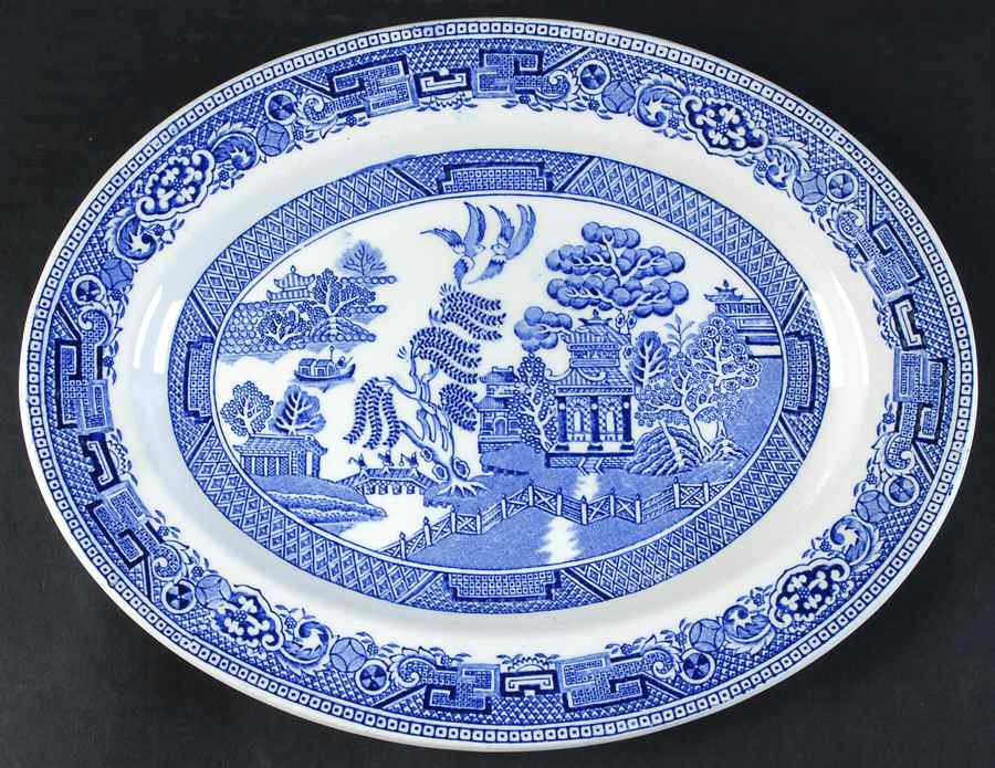 Old Willow Blue 12" Oval Serving Platter by Myott Staffordshire-1