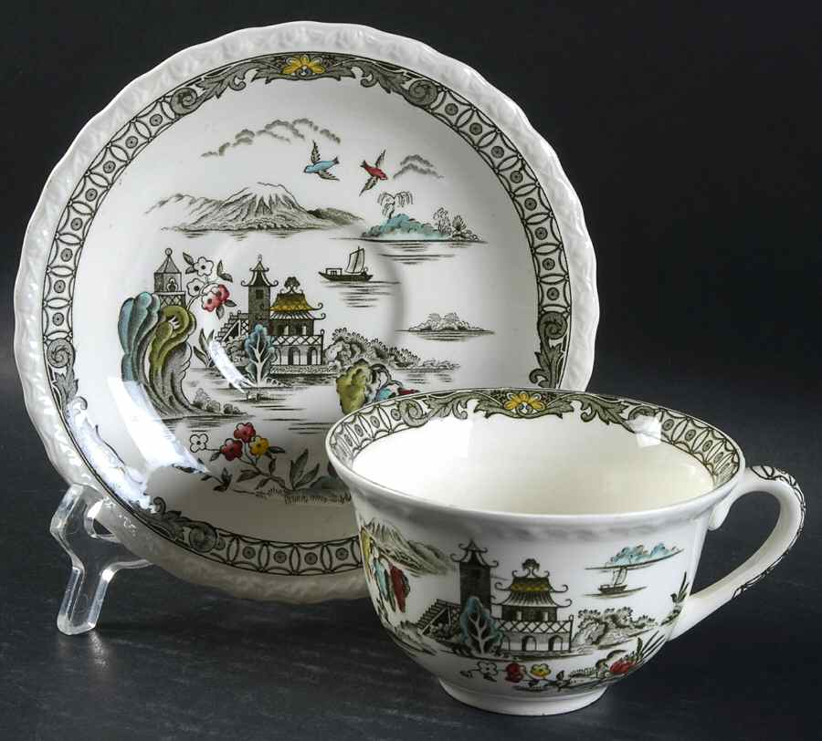 Pagoda Flat Cup & Saucer Set by Myott Staffordshire-1
