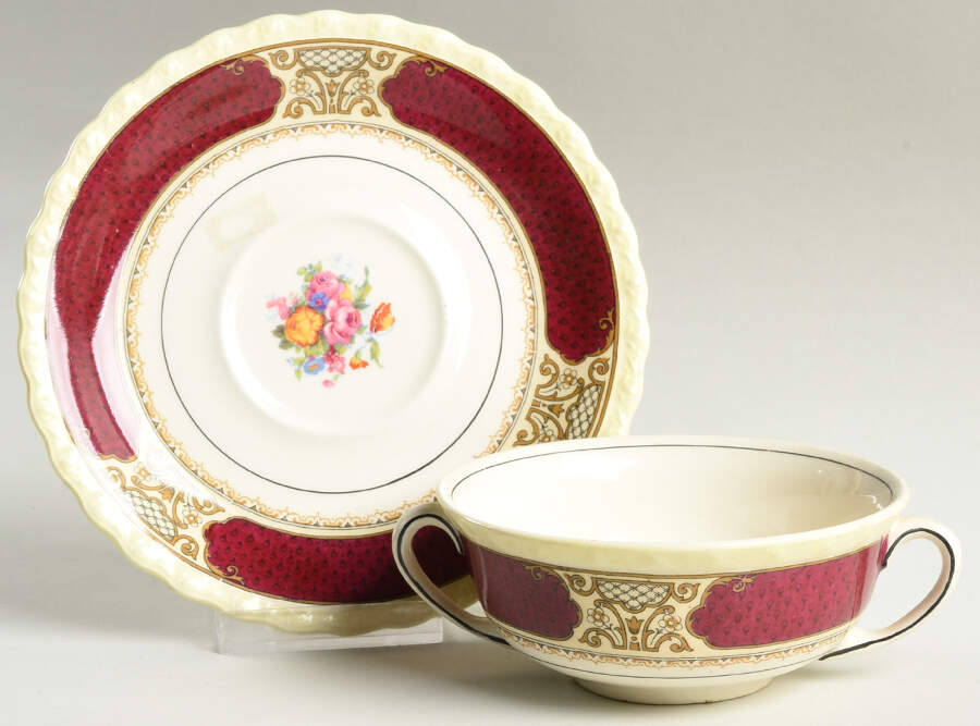 Persian Rose Flat Cream Soup Bowl & Saucer Set by Myott Staffordshire-1
