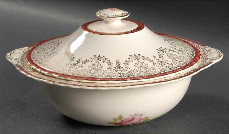 Princess Elizabeth Red Round Covered Vegetable by Myott Staffordshire-1
