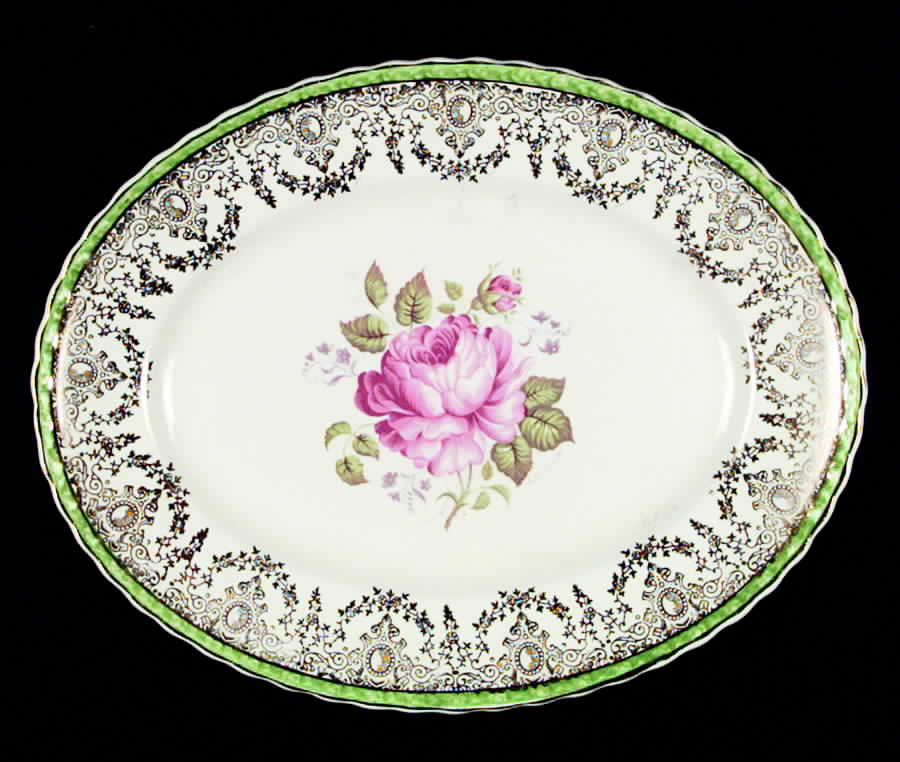 Princess Elizabeth Green 14" Oval Serving Platter by Myott Staffordshire-1