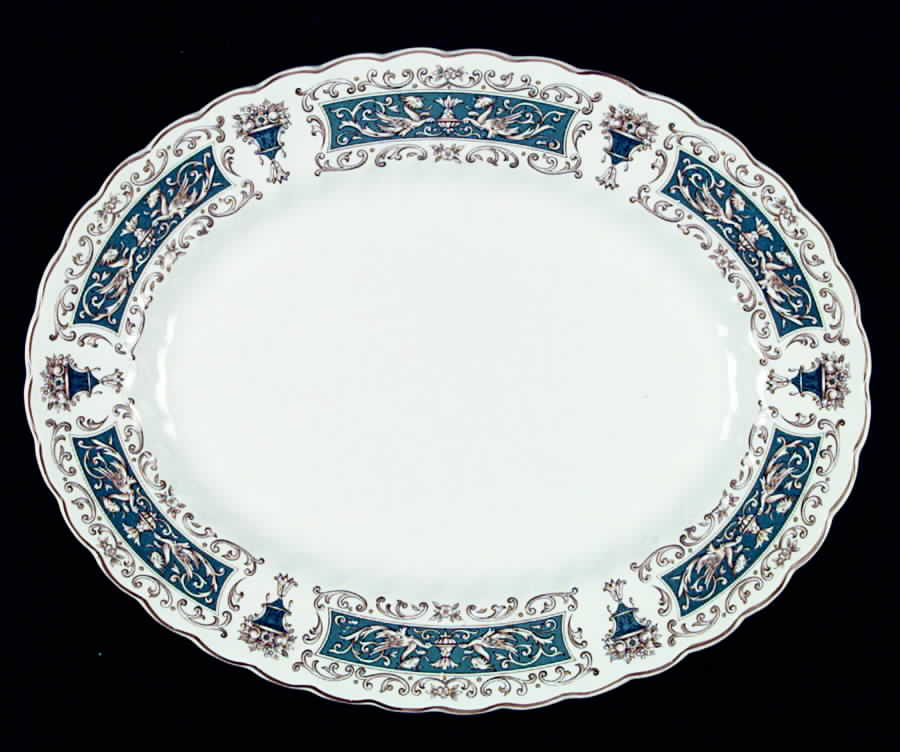 Rialto Teal Blue 12" Oval Serving Platter by Myott Staffordshire-1