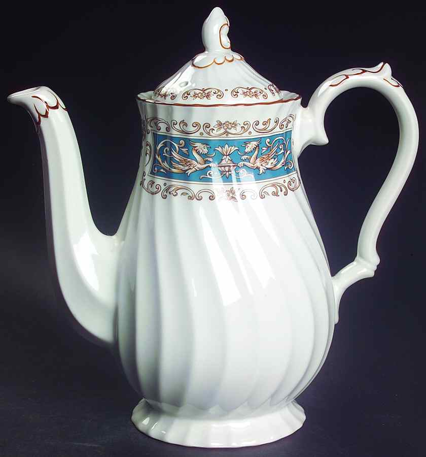 Rialto Teal Blue Coffee Pot & Lid by Myott Staffordshire-1
