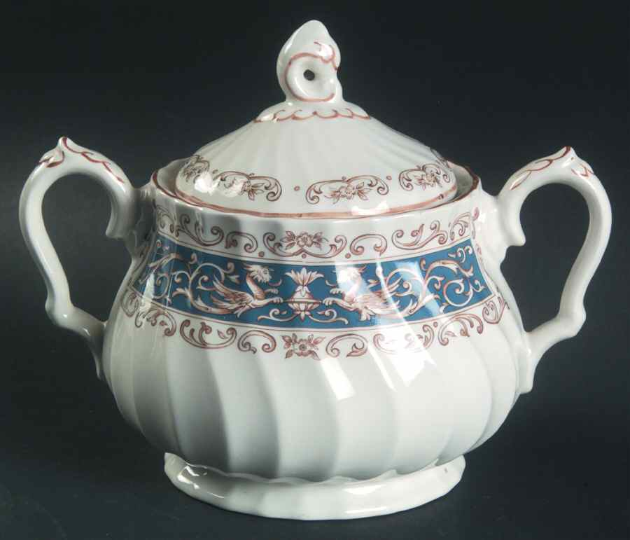 Rialto Teal Blue Sugar Bowl & Lid by Myott Staffordshire-1
