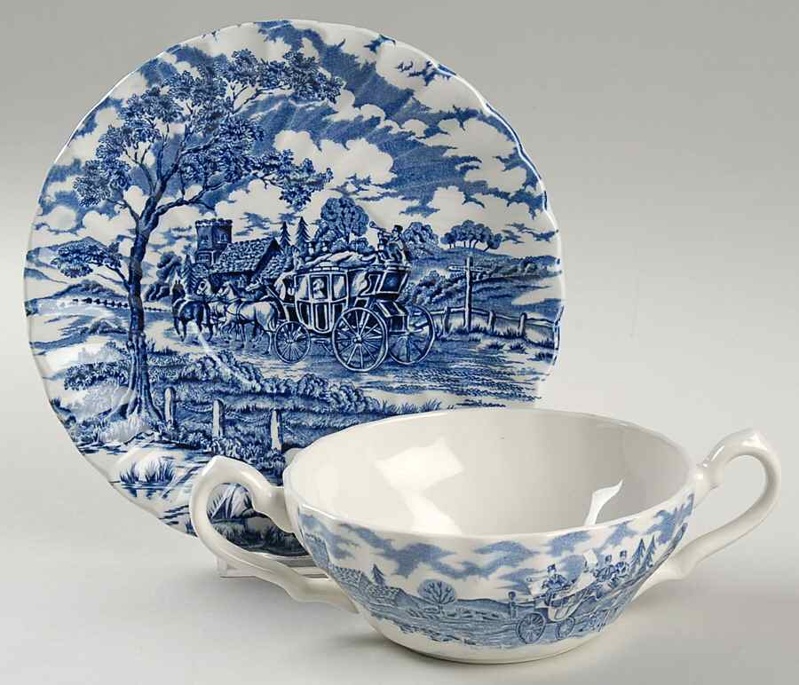 Royal Mail Blue Flat Cream Soup Bowl & Saucer Set by Myott Staffordshire-1