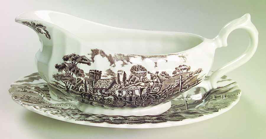Royal Mail Brown (White Background) Gravy Boat & Underplate/Relish by Myott Staffordshire-1