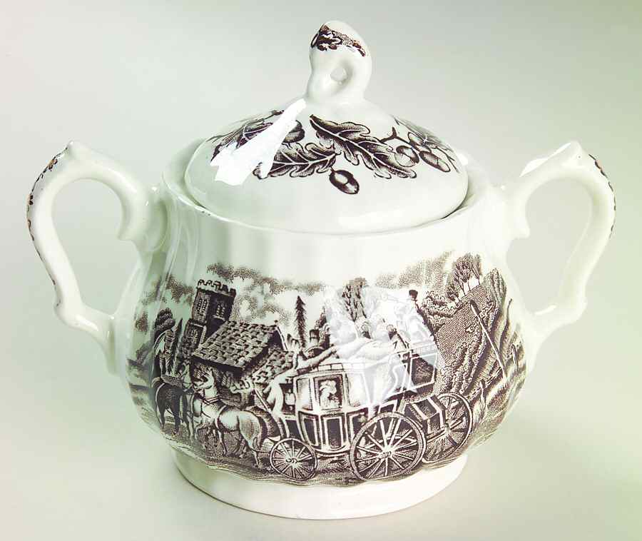 Royal Mail Brown (White Background) Sugar Bowl & Lid by Myott Staffordshire-1