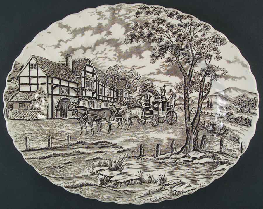 Royal Mail Brown (White Background) 14" Oval Serving Platter by Myott Staffordshire-1
