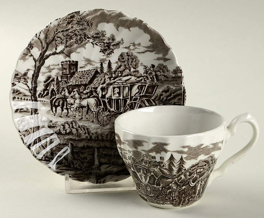 Royal Mail Brown (White Background) Flat Demitasse Cup & Saucer Set by Myott Staffordshire-1