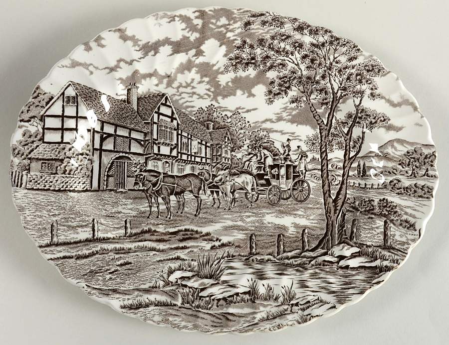 Royal Mail Brown (Cream Background) 14" Oval Serving Platter by Myott Staffordshire-1