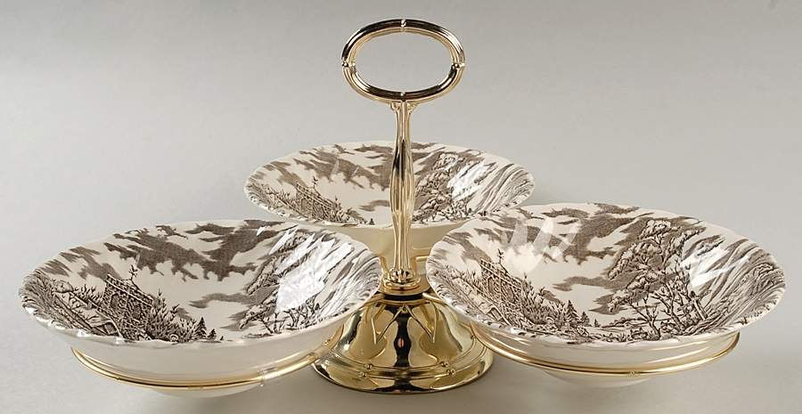 Royal Mail Brown (Cream Background) 7" x 12" 3-Part Relish & Metal Stand (CERC) HC by Myott Staffordshire-1