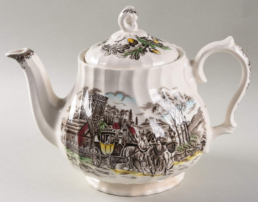 Royal Mail Multicolor (Cream Background) Teapot & Lid by Myott Staffordshire-1