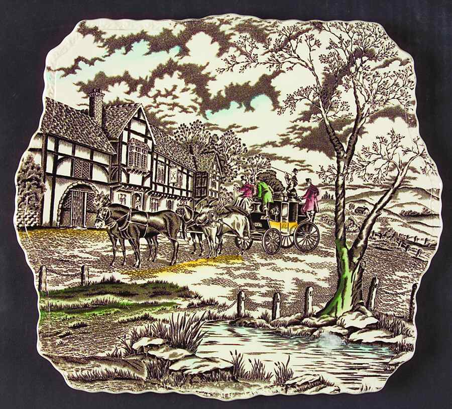 Royal Mail Multicolor (Cream Background) Square Handled Cake Plate by Myott Staffordshire-1