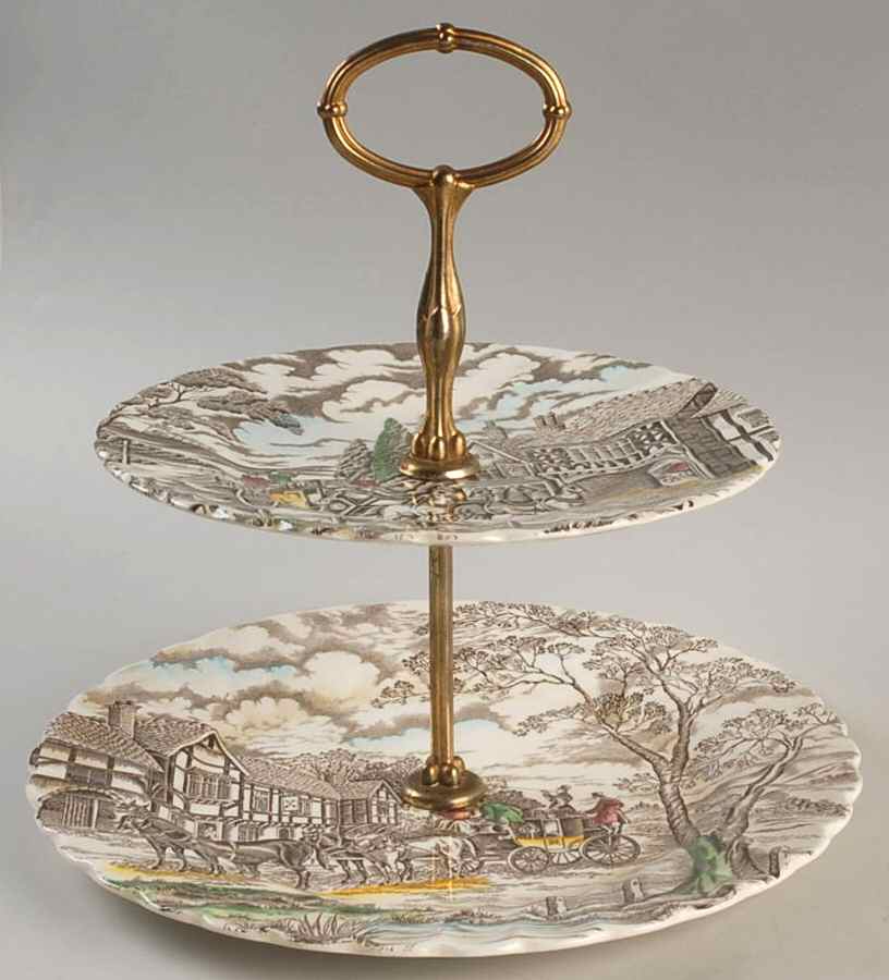 Royal Mail Multicolor (Cream Background) 2 Tiered Serving Tray (Dinner & Salad Plate) by Myott Staffordshire-1