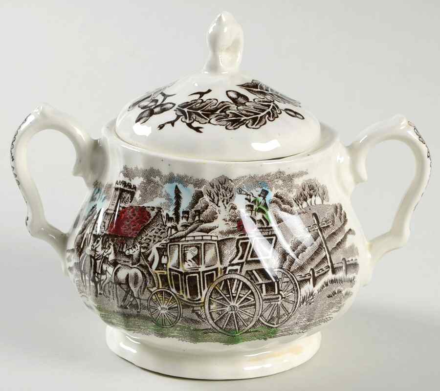 Royal Mail Multicolor (Cream Background) Sugar Bowl & Lid by Myott Staffordshire-1