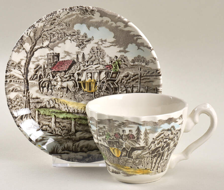Royal Mail Multicolor (White Background) Flat Cup & Saucer Set by Myott Staffordshire-1