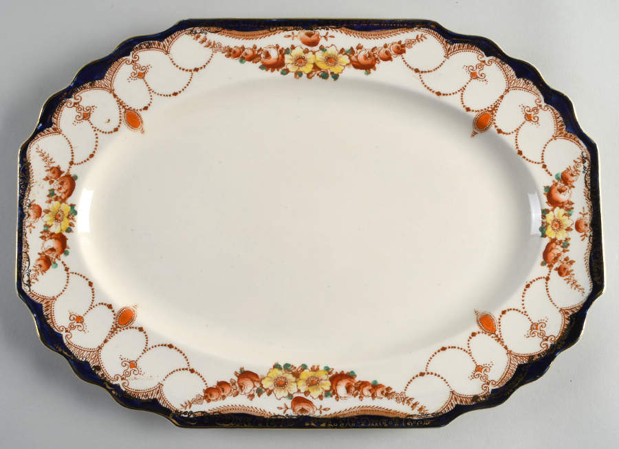 Rosemary (Square, Scalloped) 14" Oval Serving Platter by Myott Staffordshire-1