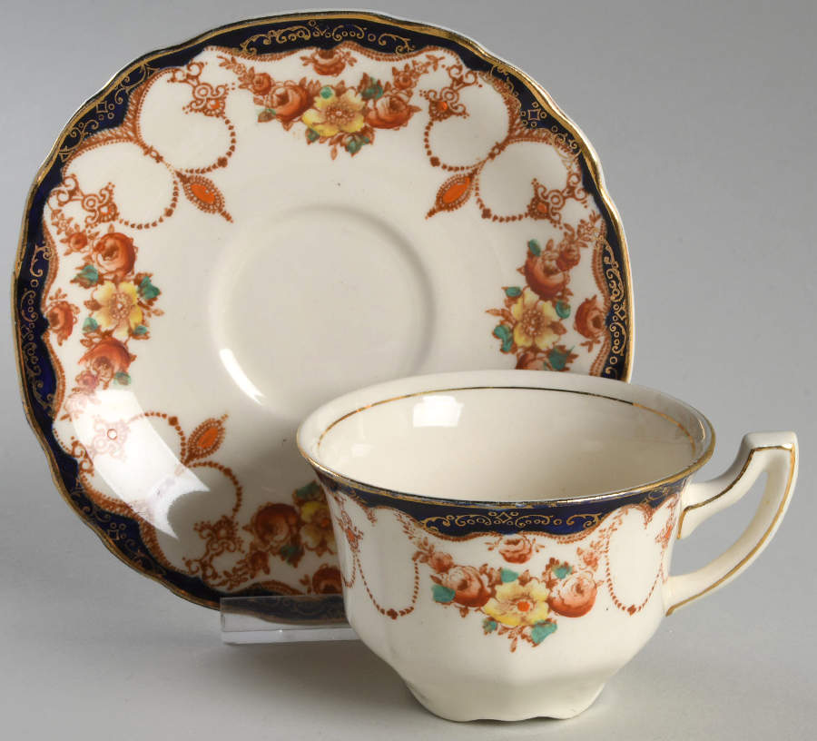 Rosemary (Square, Scalloped) Flat Cup & Saucer Set by Myott Staffordshire-1