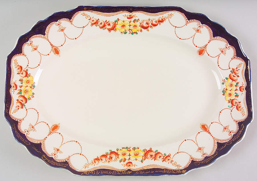 Rosemary (Square, Scalloped) 16" Oval Serving Platter by Myott Staffordshire-1