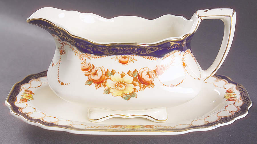 Rosemary (Square, Scalloped) Gravy Boat & Underplate/Relish by Myott Staffordshire-1