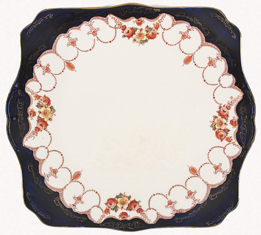 Rosemary (Square, Scalloped) Square Handled Cake Plate by Myott Staffordshire-1