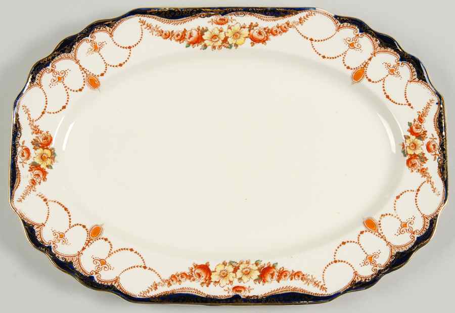 Rosemary (Square, Scalloped) 12" Oval Serving Platter by Myott Staffordshire-1