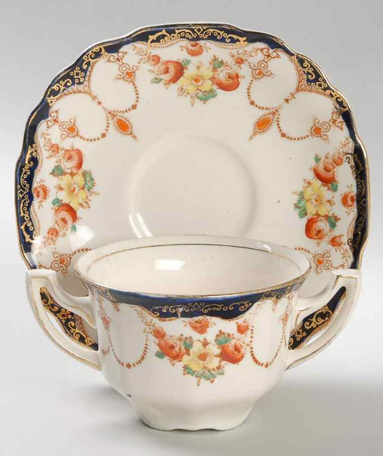 Rosemary (Square, Scalloped) Flat Bouillon Cup & Saucer by Myott Staffordshire-1