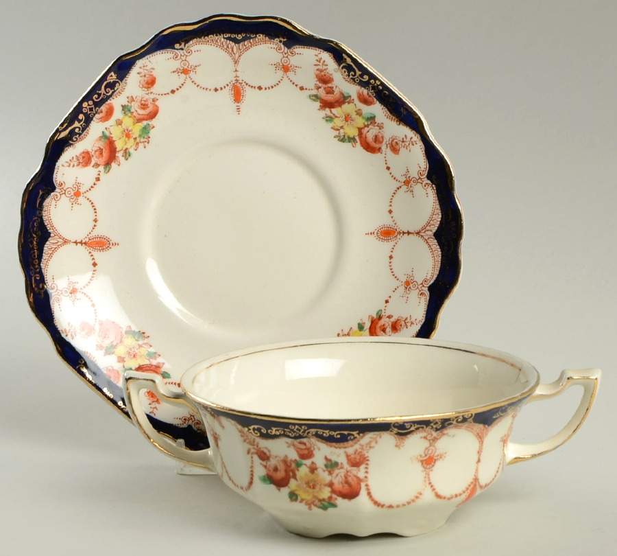 Rosemary (Square, Scalloped) Flat Cream Soup Bowl & Saucer Set by Myott Staffordshire-1
