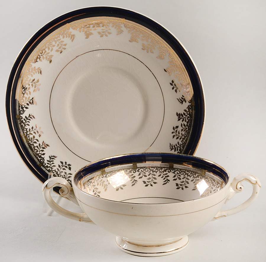 Royalty Cobalt Blue Footed Cream Soup Bowl & Saucer Set by Myott Staffordshire-1