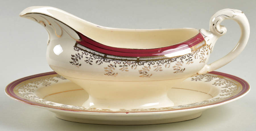 Royalty Maroon Band Gravy Boat & Underplate/Relish by Myott Staffordshire-1