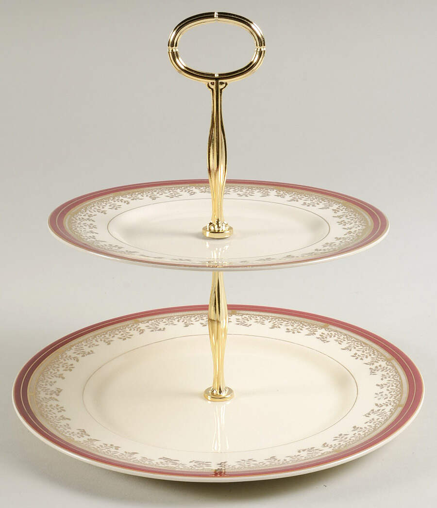 Royalty Maroon Band 6 5/8"-10"  2 Tiered Serving Tray (Dp, Sp) HC by Myott Staffordshire-1