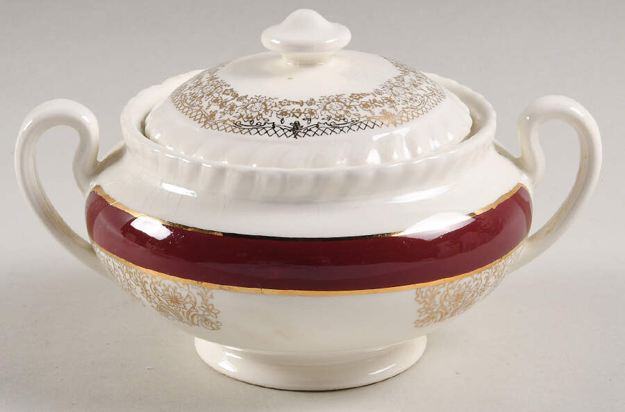 Royalty Maroon Band Sugar Bowl & Lid by Myott Staffordshire-1