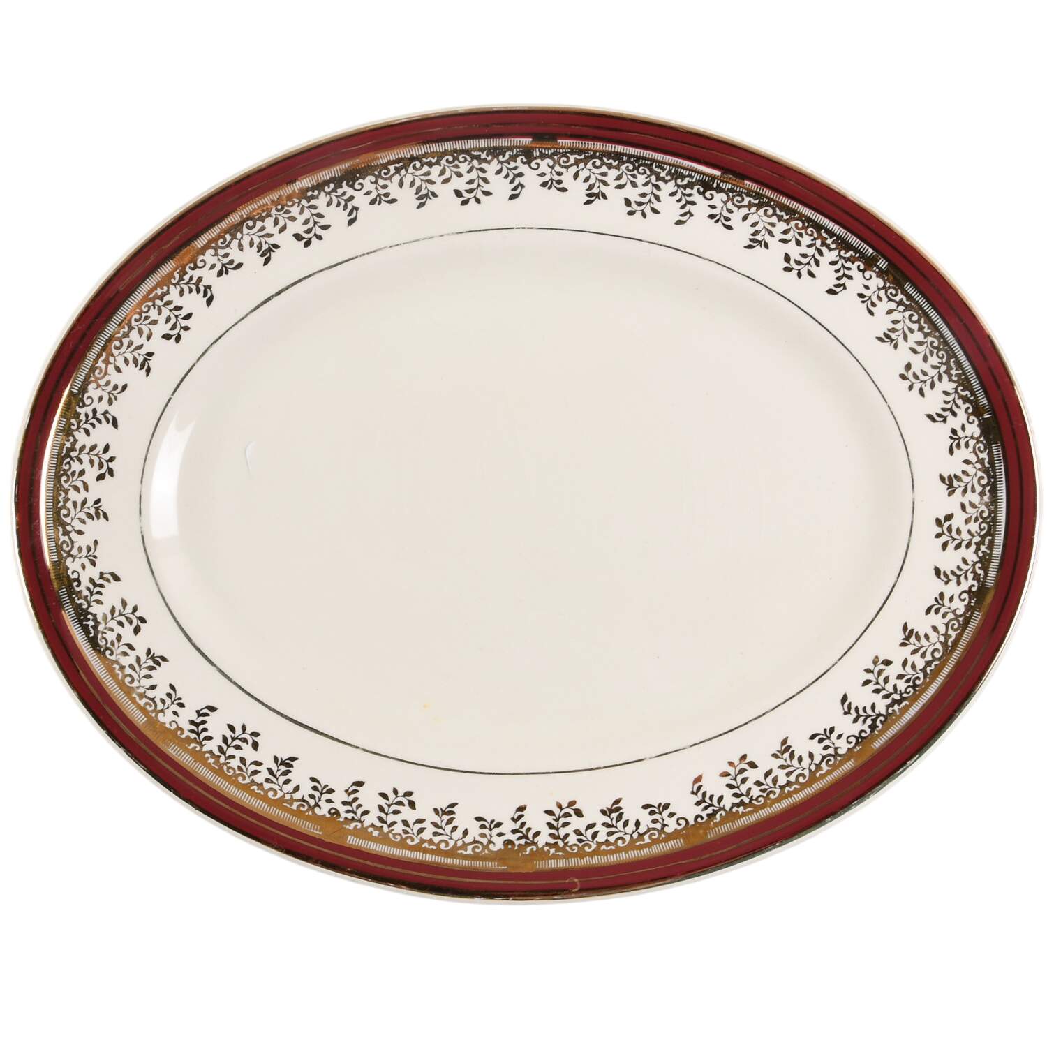 Royalty Maroon Band 11" Oval Serving Platter by Myott Staffordshire-1