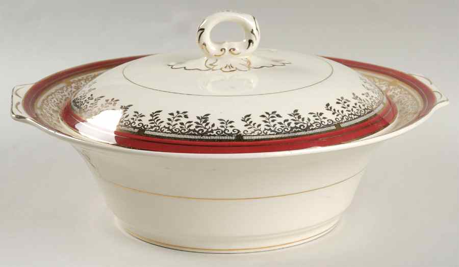 Royalty Maroon Band Round Covered Vegetable by Myott Staffordshire-1