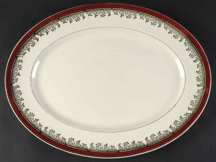 Royalty Maroon Band 16" Oval Serving Platter by Myott Staffordshire-1